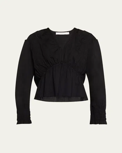 Iro Ornella Embroidered V-neck Top In Black