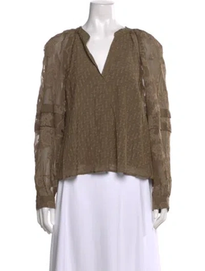 Pre-owned Iro Paisley Print V-neck Blouse In Green