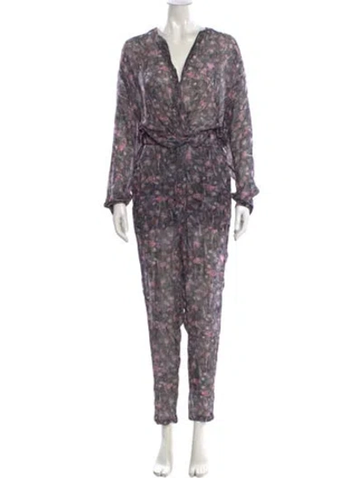 Pre-owned Iro Paisley Print V-neck Jumpsuit In Gray