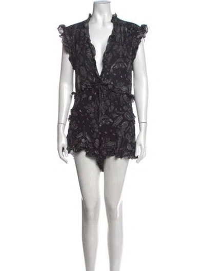 Pre-owned Iro Paisley Print V-neck Romper In Black