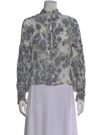 Pre-owned Iro Patterned Long Sleeve Blouse In Blue