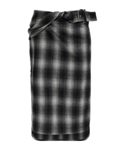 Iro Nylane Check Belted Midi Skirt In Black