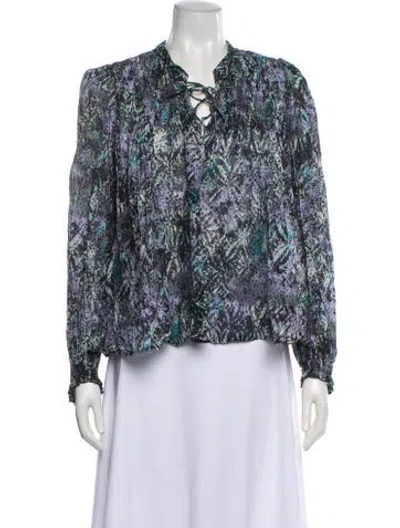 Pre-owned Iro Patterned Tie Neck Blouse In White
