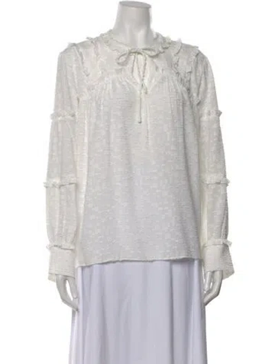 Pre-owned Iro Patterned Tie Neck Blouse In White