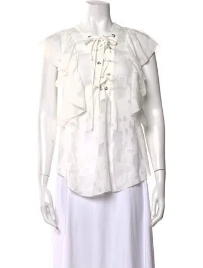 Pre-owned Iro Patterned Tie Neck Blouse In White