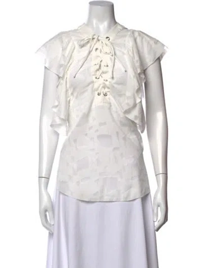 Pre-owned Iro Patterned Tie Neck Blouse In White