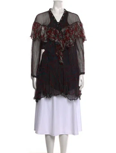 Pre-owned Iro Patterned V-neck Blouse In Black