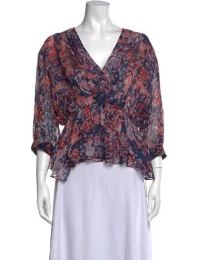 Pre-owned Iro Patterned V-neck Blouse In Blue