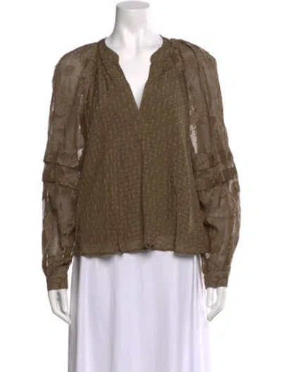 Pre-owned Iro Patterned V-neck Blouse In Green