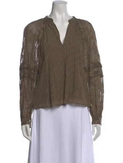 Pre-owned Iro Patterned V-neck Blouse In Green