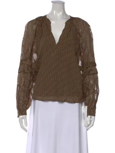 Pre-owned Iro Patterned V-neck Blouse In Green
