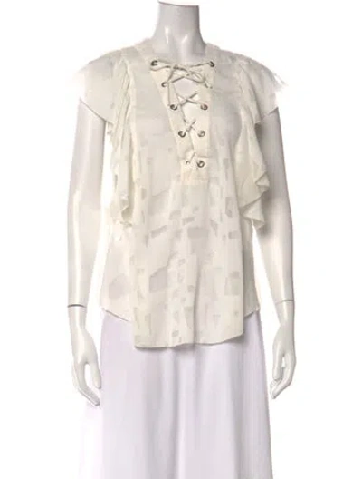 Pre-owned Iro Patterned V-neck Blouse In White