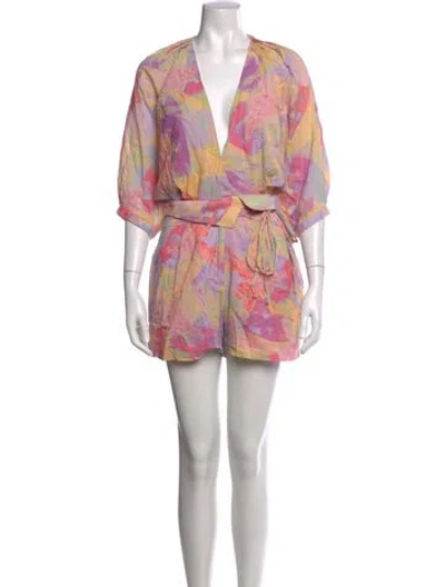 Pre-owned Iro Patterned V-neck Romper In Pink