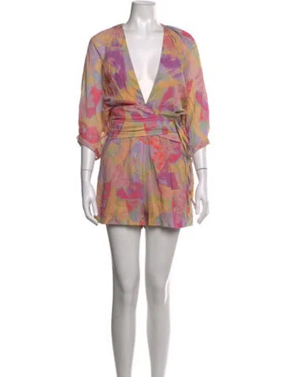 Pre-owned Iro Patterned V-neck Romper In Pink