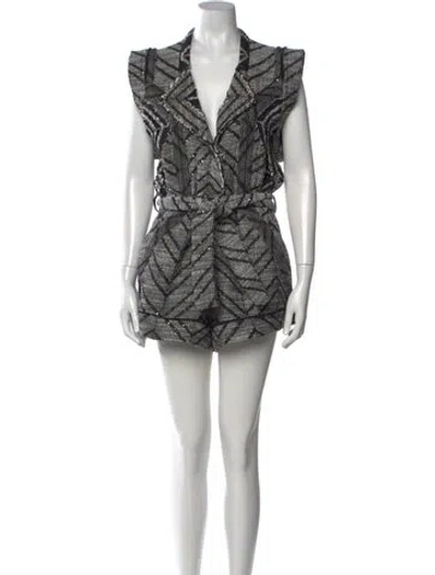 Pre-owned Iro Patterned V-neck Romper W/ Tags In Black