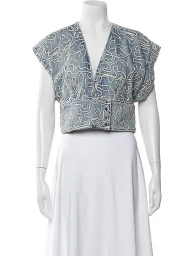 Pre-owned Iro Patterned V-neck Top In Blue