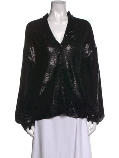 Pre-owned Iro Patterned V-neck Top W/ Tags In Black