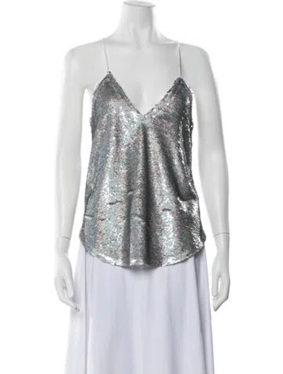 Pre-owned Iro Patterned V-neck Top W/ Tags In Metallic/silver