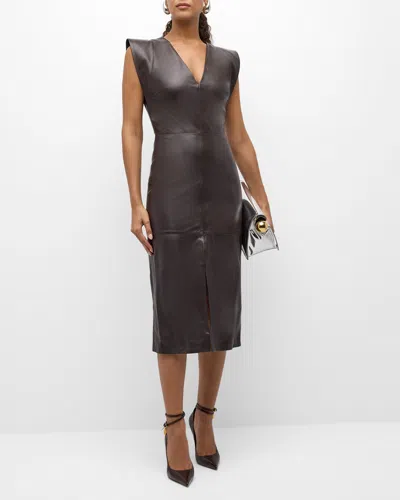 Iro Peneloppe Leather Midi Dress In Chocolate