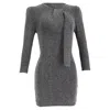 Iro Perk Knitted Mini Tie-neck Long Sleeve Dress In Metallic Silver Nylon In Silver