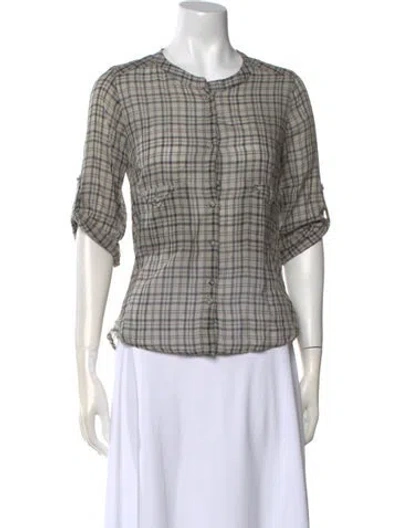 Pre-owned Iro Plaid Print Crew Neck Button-up Top In Neutral