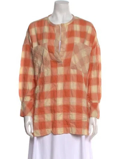 Pre-owned Iro Plaid Print Crew Neck Tunic In Orange