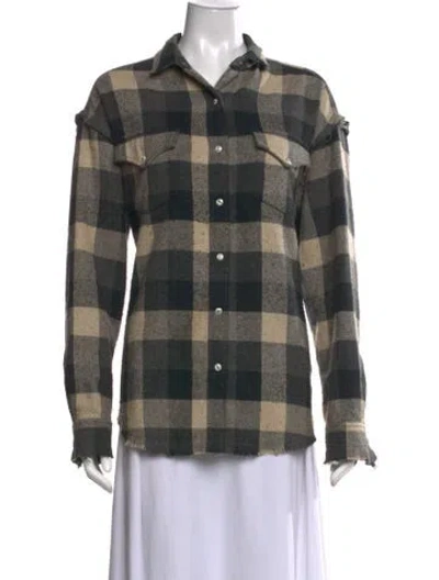 Pre-owned Iro Plaid Print Long Sleeve Button-up Top In Black