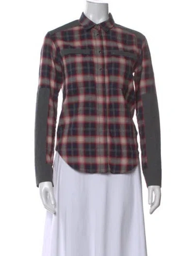 Pre-owned Iro Plaid Print Long Sleeve Button-up Top In Gray