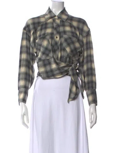 Pre-owned Iro Plaid Print Long Sleeve Button-up Top In Gray