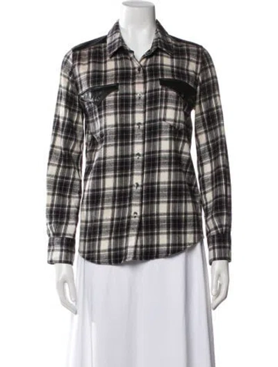 Pre-owned Iro Plaid Print Long Sleeve Button-up Top In Grey