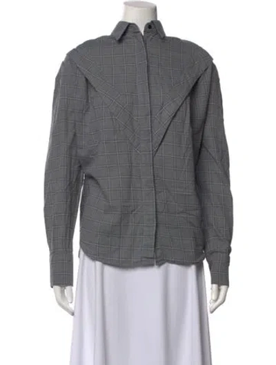 Pre-owned Iro Plaid Print Long Sleeve Button-up Top In Grey