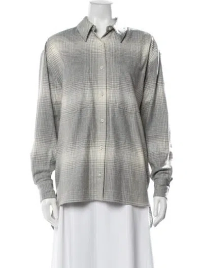 Pre-owned Iro Plaid Print Long Sleeve Button-up Top In Grey