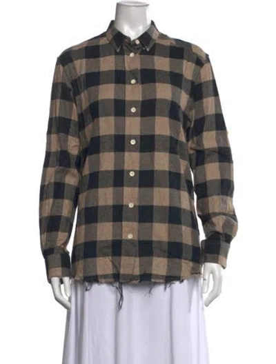 Pre-owned Iro Plaid Print Long Sleeve Button-up Top In Neutrals
