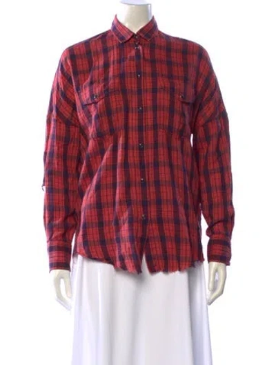Pre-owned Iro Plaid Print Long Sleeve Button-up Top In Red