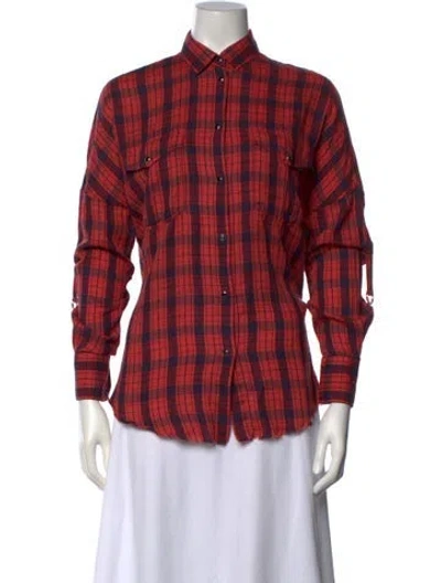 Pre-owned Iro Plaid Print Long Sleeve Button-up Top In Red