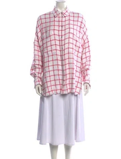 Pre-owned Iro Plaid Print Long Sleeve Button-up Top In White