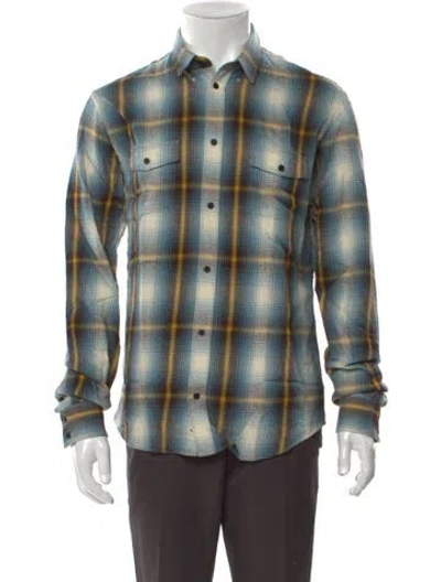 Pre-owned Iro Plaid Print Long Sleeve Western Shirt W/ Tags In Blue