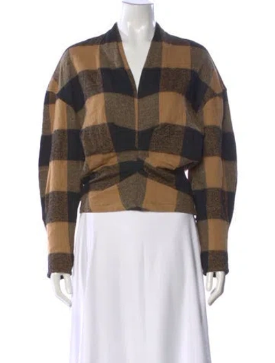 Pre-owned Iro Plaid Print V-neck Top In Brown
