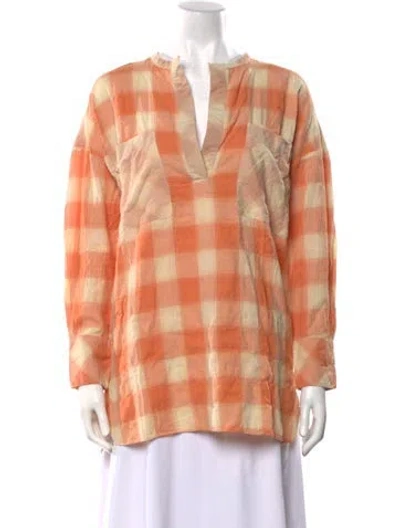 Pre-owned Iro Plaid Print V-neck Tunic W/ Tags In Orange