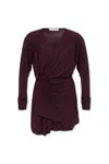 Iro Red Solid V Neck Mini Dress In Burgundy