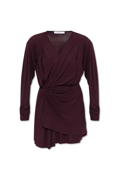 Iro Twisted V-neck Mini Dress In Burgundy