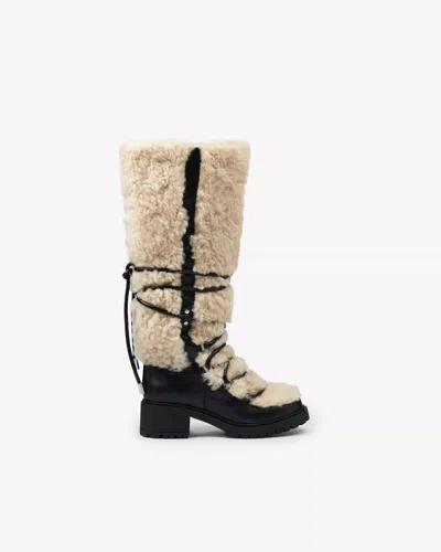 Iro Plumy Platform Leather Boots In Ecru/black In Beige