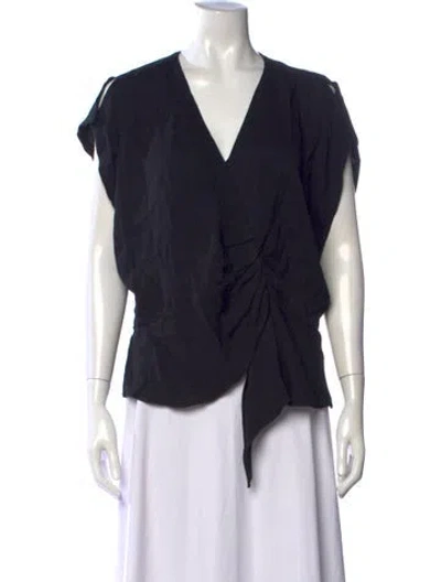 Pre-owned Iro Plunge Neckline Short Sleeve Blouse In Black