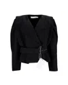 Iro Polka Belted Double Breasted Jacket In Black Cotton Linen In Black