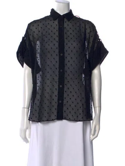 Pre-owned Iro Polka Dot Print Short Sleeve Blouse In Black