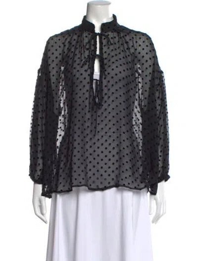Pre-owned Iro Polka Dot Print Tie Neck Blouse In Black