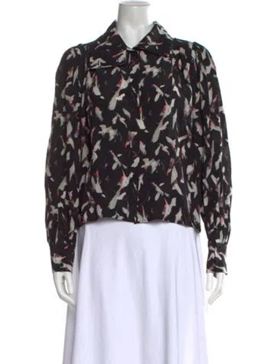 Pre-owned Iro Printed Long Sleeve Blouse In Black