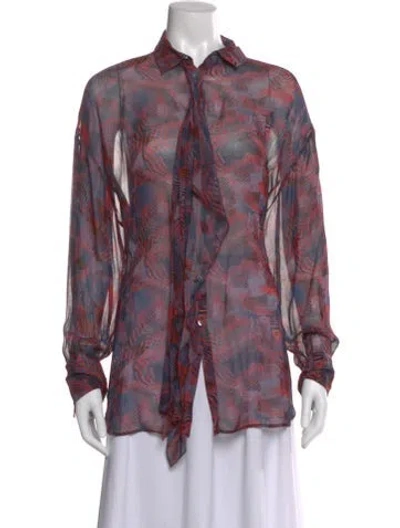 Pre-owned Iro Printed Long Sleeve Blouse In Blue