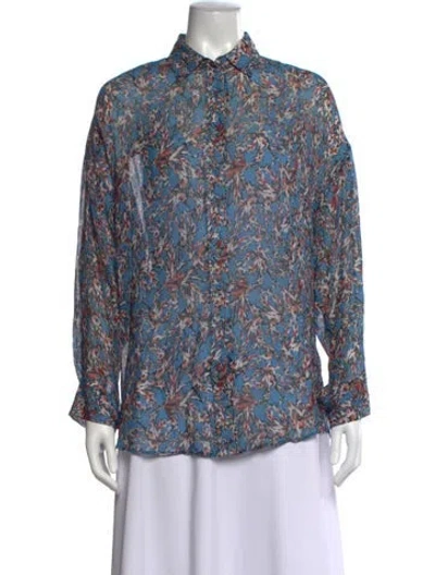 Pre-owned Iro Printed Long Sleeve Blouse In Blue