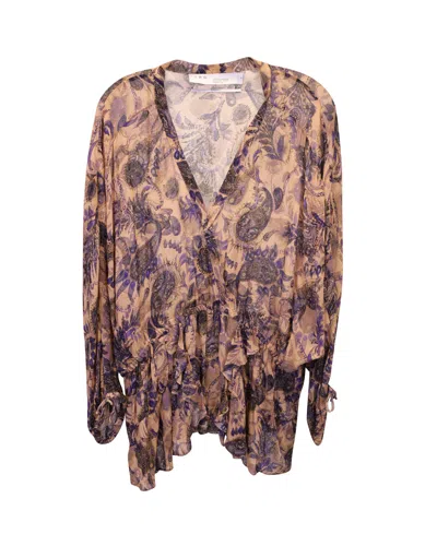 Iro Printed Long Sleeve Top In Beige Silk